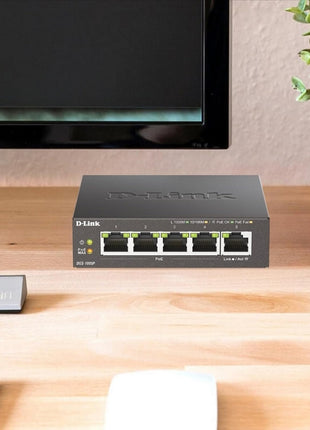 D-Link 5-Port Gigabit PoE+ Unmanaged Ethernet Switch, with 4 PoE Ports up to 60W PoE Budget, QoS, Fanless, Sturdy Metal with Shielded Ports, Compact Desktop, Follows NDAA/TAA (DGS-1005P)