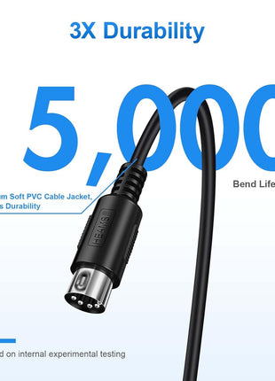 3 Pack Premium 3FT MIDI Cable, Stable & Fast Signal Transmission | Male to Male 5-Pin MIDI Cable, 3 Times Durability, MIDI Cables for Keyboard, Electronic Piano/Drum, Studio & Stage
