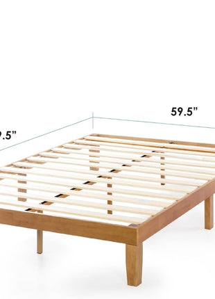 Mellow Naturalista Classic   12 Inch Solid Wood Platform Bed with Wooden Slats, No Box Spring Needed, Easy Assembly, Queen, Pine