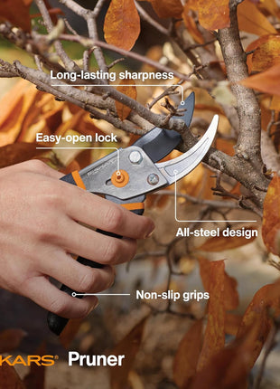 Fiskars Bypass Pruning Shears, 5/8-Inch Cut Capacity Garden Clippers, Gardening Scissors with Sharp, Rust Resistant Steel Blade