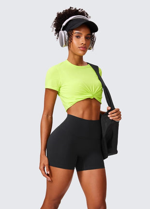 CRZ YOGA Secretsculpt Womens Butterlift High Waist Scrunch Butt Biker Shorts 4 Inches - No Front Seam Workout Gym Booty Black Medium