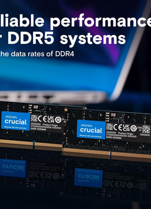 Crucial 32GB DDR5 RAM Kit (2x16GB), 5600MHz (or 5200MHz or 4800MHz) Laptop Memory 262-Pin SODIMM, Compatible with Intel Core and AMD Ryzen 7000, Black - CT2K16G56C46S5