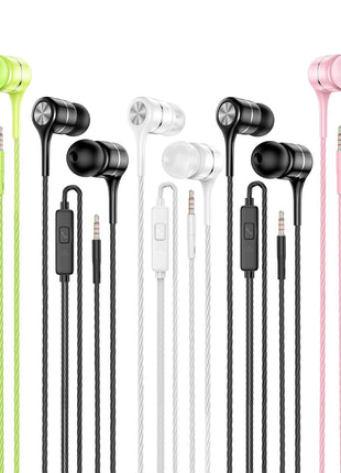 LWZCAM Wired Earbud 5 Pack with 3.5mm Stereo Headphones with Microphone | Bass-heavy sound, a built-in microphone, tangle-free design, ergonomic in-ear style, and compatibility with all 3.5mm jacks