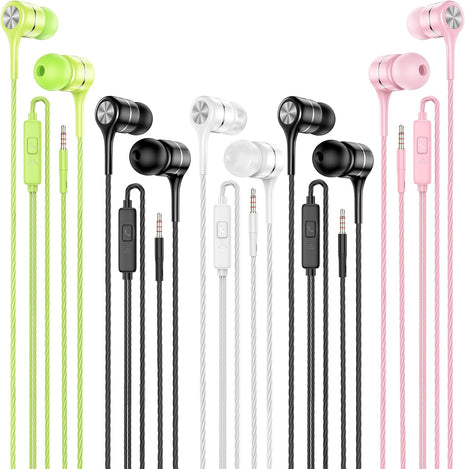 LWZCAM Wired Earbud 5 Pack with 3.5mm Stereo Headphones with Microphone | Bass-heavy sound, a built-in microphone, tangle-free design, ergonomic in-ear style, and compatibility with all 3.5mm jacks