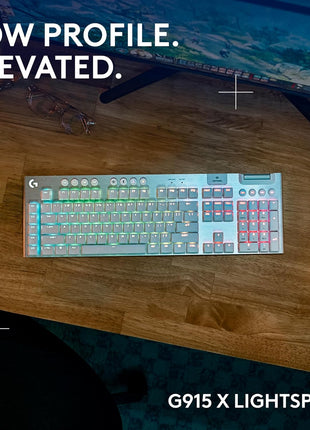 Logitech G915 X Lightspeed Low-Profile Wireless Gaming Keyboard, Double-Shot PBT Keycaps, Fully Programmable Keys, RGB Backlighting, Sleek Aluminum Finishing, GL Brown Tactile Switches-PC/Mac - White