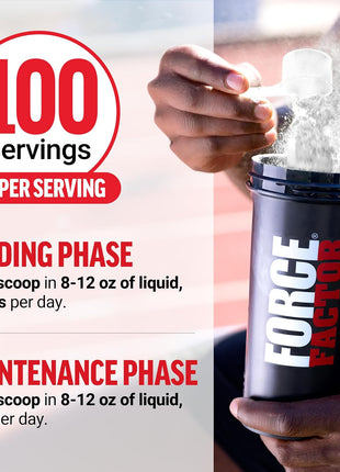 Force Factor Creatine Monohydrate Powder, 5g Dose, Micronized | Support Muscle Growth, Strength, Recovery, Cognitive Health & Memory, Unflavored, 500g, 100 Servings, 17.6 Oz