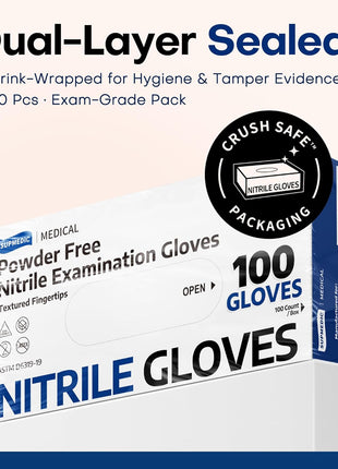 Supmedic Disposable Nitrile Gloves, Chemical Resistant, Powder-Free, Latex-Free, Food Safe, Medical Exam Gloves, Black, Large, 100 Pcs