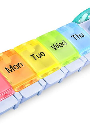 AUVON Weekly Pill Organizer Arthritis Friendly, BPA Free Travel 7 Day Pill Box Case with Spring Open Design and Large Compartment to Hold Vitamins, Cod Liver Oil, Supplements and Medication