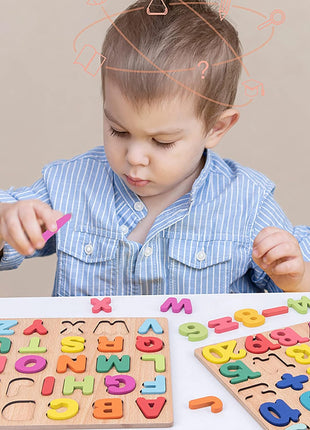 Wooden Puzzles for Toddlers 3-5, Boys & Girls, Montessori Toddler | 3 in 1 Wooden Puzzle, Alphanumeric Graphics Cognitive, for toddlers 3-5 make, natural wood, gift for a birthday