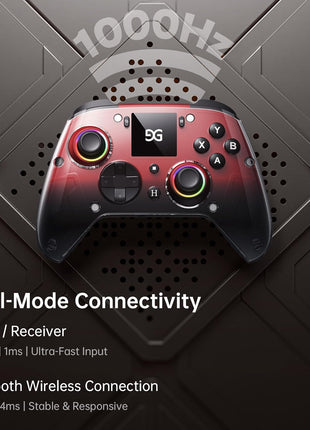 GUSGU G7 Wireless Gaming Controller with Interactive Screen, 1000Hz Polling Rate, Hall Joysticks & Triggers, 4 Programmable Buttons, Compatible with PC, Switch1, PS4, iOS, Android, Red