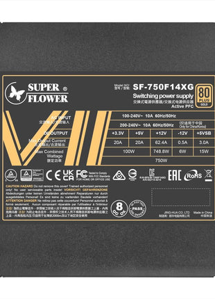 Super Flower Leadex VII XG 850W 80+ Gold, Cybenetics Platinum, Full Modular, ATX 3.1 & PCIe 5.1, W/12VHPWR Cable (2x8pin - 16pin Native Cables), Power Supply, FDB Fan, SF-850F14XG, Black Version