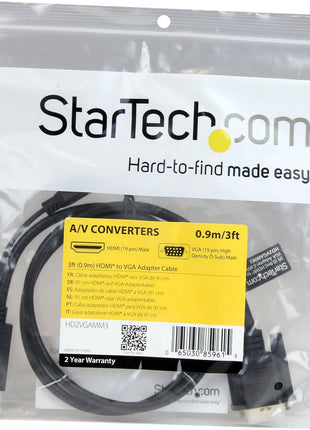 StarTech.com HDMI to VGA Cable - 3 ft / 1m - 1080p - 1920 x 1200 - Active HDMI Cable - Monitor Cable - Computer Cable (HD2VGAMM3)