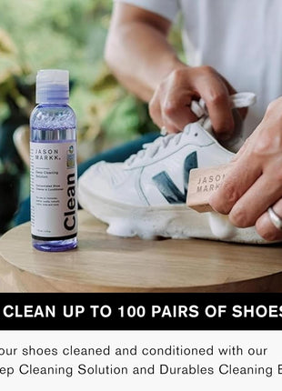 Jason Markk Essential Kit, Shoe Cleaner, 2-Piece Set, Deep Cleaning Solution & Durables Brush, Sneaker Care, Ideal for Footwear, Safe for Midsoles, Full-Grain Leather, Rubber, Plastic, and More, 4oz