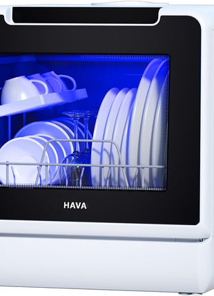 HAVA Countertop Dishwasher, 8 Wash Programs NEW Upgraded Model Portable Dishwasher with Child Lock & Delayed Start Function, 5L Water Tank for Apartments, Dorms, and RVs - No Hookup Needed