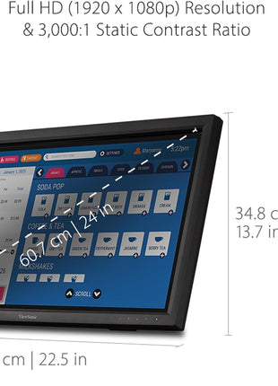 ViewSonic TD2423D 24 Inch 1080p 10-Point Multi IR Touch Screen Monitor with Eye Care HDMI, VGA, USB Hub and DisplayPort