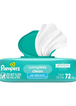 Pampers Baby Wipes, Complete Clean Baby Fresh Scented Wipe, Gently Cleans Head to Toe, 72 Total (1 Flip-Top Packs)