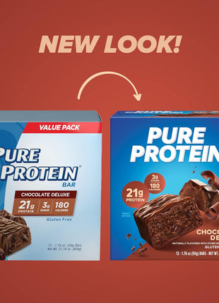 Pure Protein Bars, High Protein, Nutritious Snacks to Support Energy, Low Sugar, Gluten Free, Chocolate Deluxe, 1.76 oz., 12 Count(Pack of 1) (Packaging may vary)