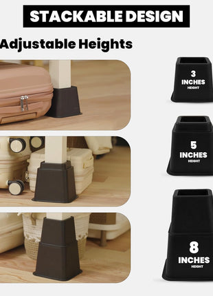 Utopia Bedding Adjustable Bed Risers 3 & 5 Inch, Black, 4-Pack | Supports up to 1,300 lbs with a stable, anti-slip design
