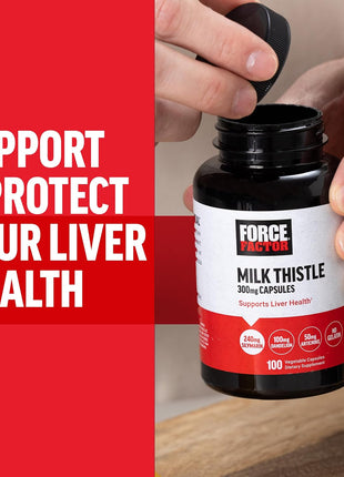 Force Factor Milk Thistle Liver Support Formula | with Dandelion Root & Artichoke, 300mg Silymarin Milk Thistle Supplement for Liver Health & Detox, 100 Vegetable Capsules