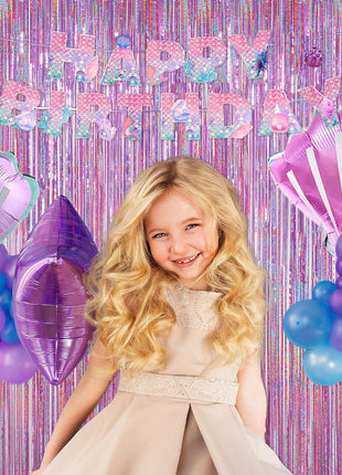 Melsan 2 Pack 3.2 ft x 8.2 ft Tinsel Foil Fringe Curtains Backdrop, Sparkle Metallic Foil Curtains for Party Photo Booth Props Decoration, Pinkish Purple