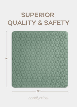 Comfy Cubs Square Kids Play Mat 56 x 56in Baby Floor Mat - Fern | Soft Quilted Baby Mat for Floor with Non-Slip Bottom - Easy to Clean, Comfortable & Durable Designed Play Mat Baby