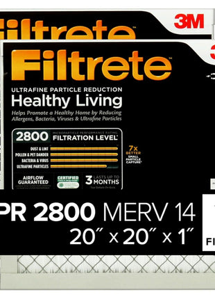 Filtrete 20x20x1 Air Filter, MPR 2800, MERV 14, Healthy Living Ultrafine Particle Reduction 3-Month Pleated 1-Inch Air Filters, 2 Filters
