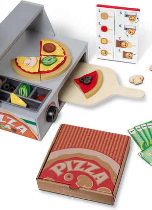 Melissa & Doug Top & Bake Wooden Pizza Counter, Kids Kitchen Playset with Play Food & Play Kitchen Accessories, Preschool Toys for Girls & Boys Ages 3+ - FSC Certified