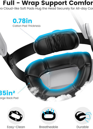 Kawaye for Meta Quest 3S/Quest 2/Quest 3 Head Strap, Double Knobs Adjustable Elite Strap Replacement,VR Headset Strap with Two Large Support Pad Enhanced Support, Reduce Pressure