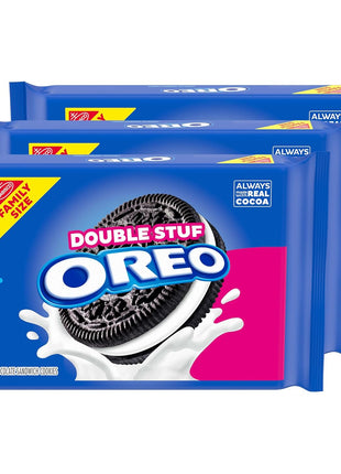 OREO Double Stuf Chocolate Sandwich Cookies, Family Size, 3 Packs | Always made with Real Cocoa, Certified Kosher, Bulk Cookies
