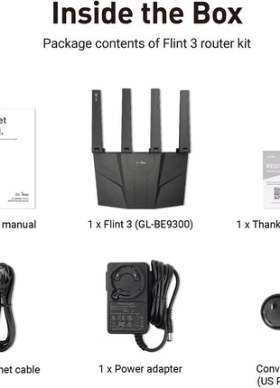 GL.iNet GL-BE9300 (Flint 3) Tri-Band WiFi 7 Router, High-Speed 6GHz Gaming WiFi Router for Wireless Internet, Long Range, 5 x 2.5G VPN Routers for Fiber Optic Modem, Computer Routers, Home & Business