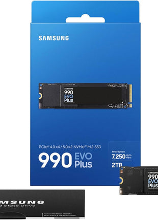 Samsung 990 EVO Plus SSD 2TB, PCIe Gen 4x4, Gen 5x2 M.2 2280, Speeds Up-to 7,250 MB/s, Upgrade Storage for PC/Laptops, HMB Technology and Intelligent Turbowrite 2.0, (MZ-V9S2T0B/AM)