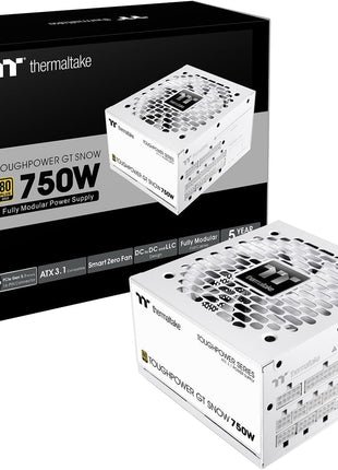 Thermaltake Toughpower GT 750W Snow ATX 3.1 Power Supply; 80 Plus Gold Efficiency; Smart Zero Fan; Native 600W PCIe 5.1 Connector; PS-TPT-0750FNFAGU-W; 5 Year Warranty
