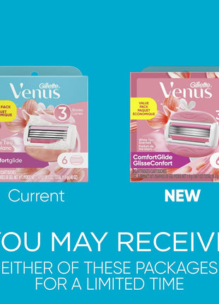 Gillette Venus ComfortGlide White Tea Women's Razor Blades, 3-Blade Razor Refills, 6 Count