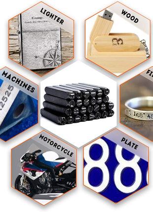 Oudtinx Number and Letter Stamp Set (36 Piece Punch Set/A-Z & 0-9) Hardened Steel for Metal Wood, Leather - 5/32 inch (4mm)