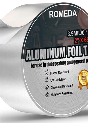 Aluminum Foil Tape, 2 inch x 65 Feet (3.9 mil), Insulation Adhesive Metal High Temperature Heavy Duty HVAC Tape, Silver for Ductwork, Dryer Vent, HVAC