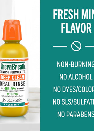 TheraBreath Deep Clean Mouthwash, Antiseptic Benefits, Fresh Mint Flavor, Dentist Formulated, Alcohol Free, 16 fl oz (Pack of 2)