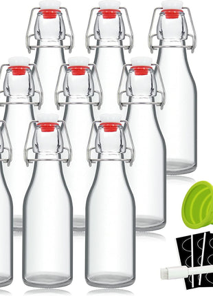 YEBODA 8oz Swing Top Bottles   Glass Beer Bottle with Airtight Rubber Seal Flip Caps for Home Brewing Kombucha, Beverages, Oil, Vinegar, Water, Soda, Kefir (9 Pack)