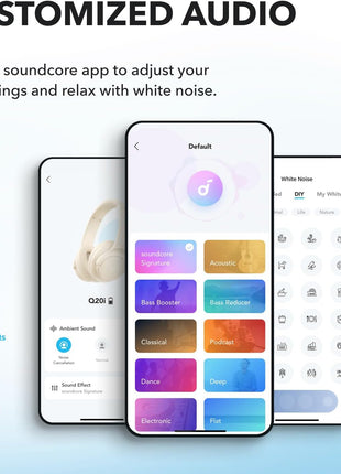 Soundcore by Anker Q20i Hybrid Active Noise Cancelling Headphones, White | Over-Ear, Bluetooth, 40H ANC Playtime, Hi-Res Audio, Big Bass, Transparency Mode, Customize via App, Travel, Home, Office