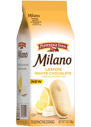 Pepperidge Farm Milano White Chocolate Lemon Flavored Cookies, 7 Oz Bag