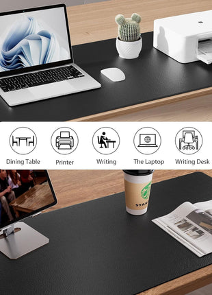 Aothia Leather Office Desk Pad Protector, Non-Slip PU Leather Desk Blotter, Waterproof Laptop Writing Mouse Pad for Office and Home, Black, 31.5 inch x 15.7 inch