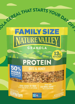 Nature Valley Protein Granola, Oats and Honey Granola, Resealable Snack Pouch, Family Size, 17 oz