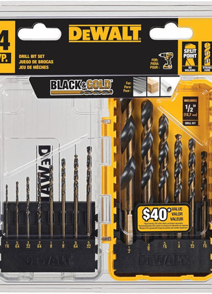DEWALT Drill Bit Set, 3-Flats Shank,14-Piece, 135 Degree Split Point, for Plastic, Wood and Metal (DWA1184)