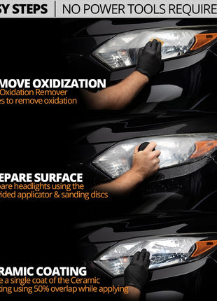 CERAKOTE® Ceramic Headlight Restoration Kit – Guaranteed To Last As Long As You Own Your Vehicle – Brings Headlights Back to Like New Condition - No Power Tools Required - 10 Wipe Kit
