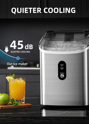 Antarctic Star Nugget Ice Maker Countertop with Soft Chewable Ice, Portable Sonic Ice Maker with Basket and Scoop, Removable Top Cover, Auto-Cleaning for Home/Party/RV/Camping (Stainless Steel Silver)