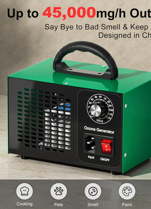 Ozone Generator 45,000mg/h, Home/Industrial O3 Car Deodorizer. Ozone Machine Air Ionizer Ozone Odor Eliminator for Strong Odor. Odor Eliminator for Home, Car, Pet. Room Deodorizer For 2500 sq ft.