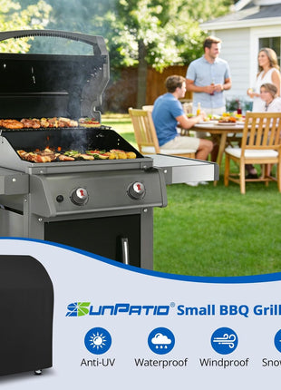 SunPatio 2 Burner Gas Grill Cover 32 inch, Heavy Duty Waterproof Small BBQ Grilling Cover, Compatible for Weber Char-Broil Nexgrill and More Grills with Collapsed Side Tables, All Weather Protection