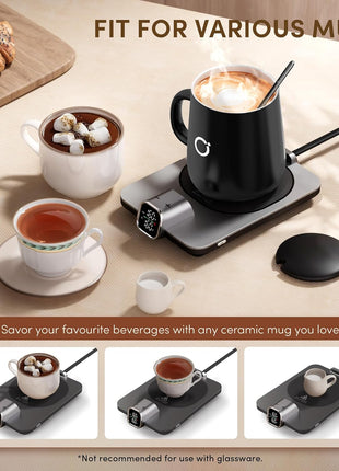 Coffee Mug Warmer & iKago Mug Set, Accurate Temperature Control Smart Heated Mug for Desk, Electric Coffee Warmer with Auto Shut Off & Real-Time Temp Display, Gifts for Men Women, 15oz Ceramic Mug