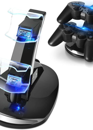 TNP Compatible with PS3 Controller Charger Stand for Sony Playstation 3 Controller compatible with Dualshock 3 Charging, 2 Tier Docking Station Stand and 2 USB PS3 Cable ports with LED Indicators
