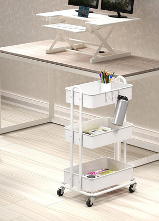 Simple Houseware 3-Tier Heavy Duty Metal Utility Rolling Cart, White