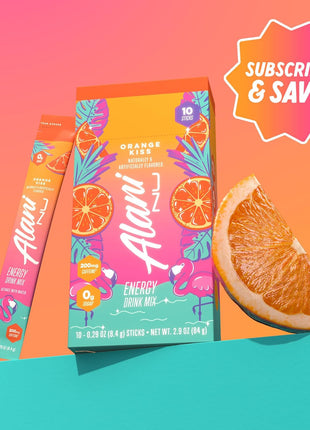 Alani Nu ORANGE KISS Energy Sticks, Energy Drink Powder, 200mg Caffeine, Pre Workout Performance with Antioxidants, On The Go Drink Mix, Biotin, B Vitamins, Zero Sugar, 5 10 Calories, 10 Pack